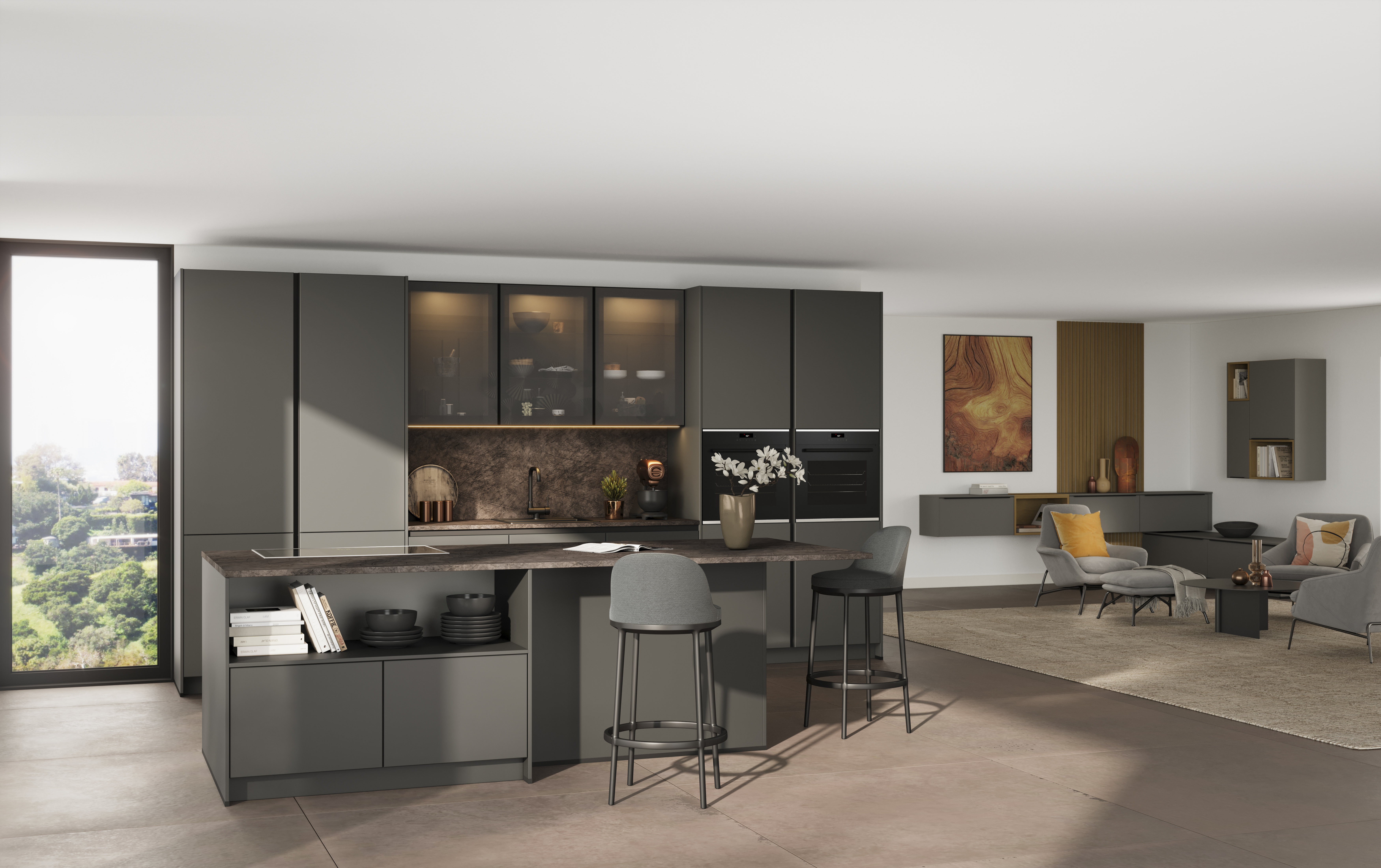 Modern kitchen with handleless cabinetry