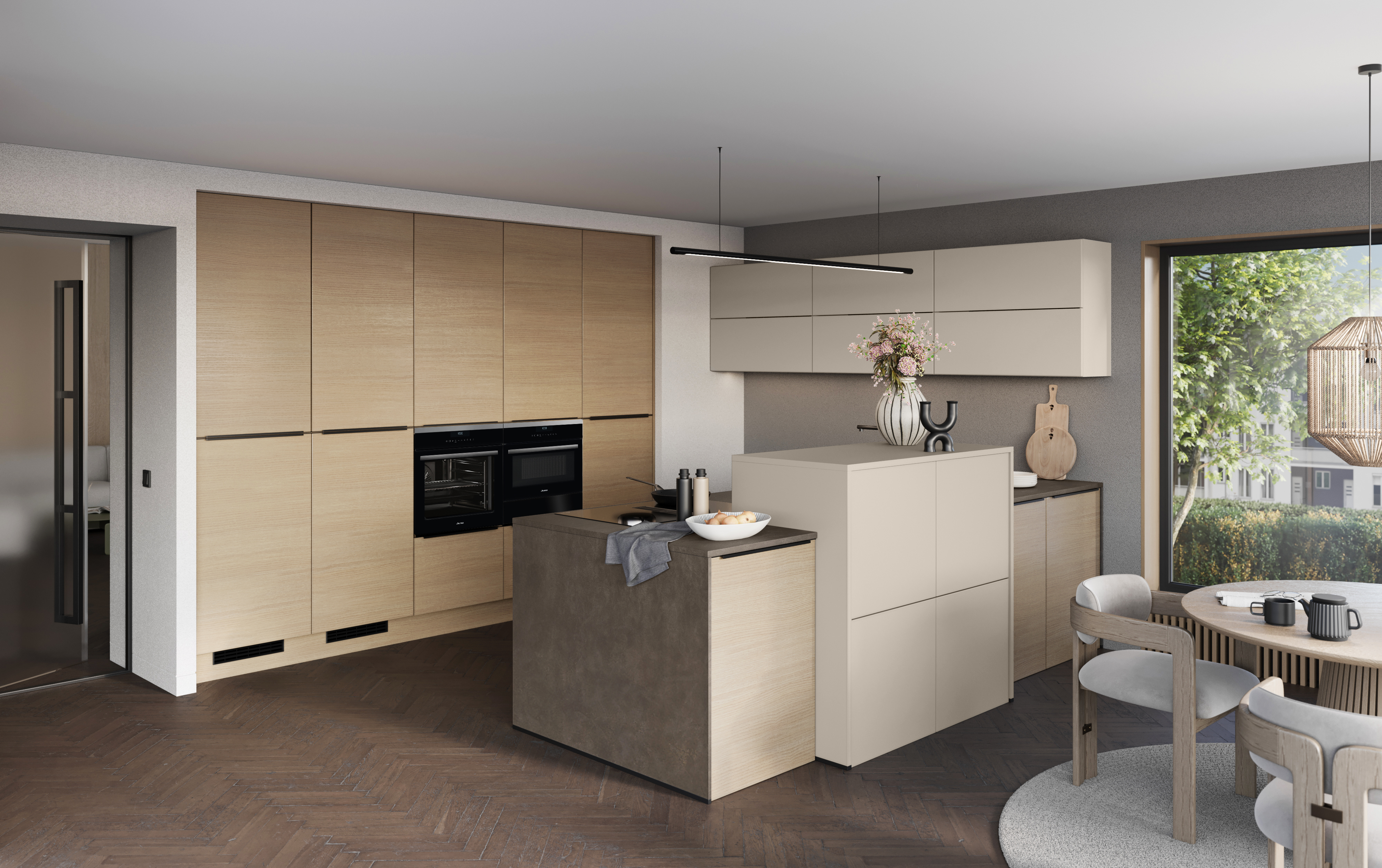 Designer kitchen with mixed natural materials