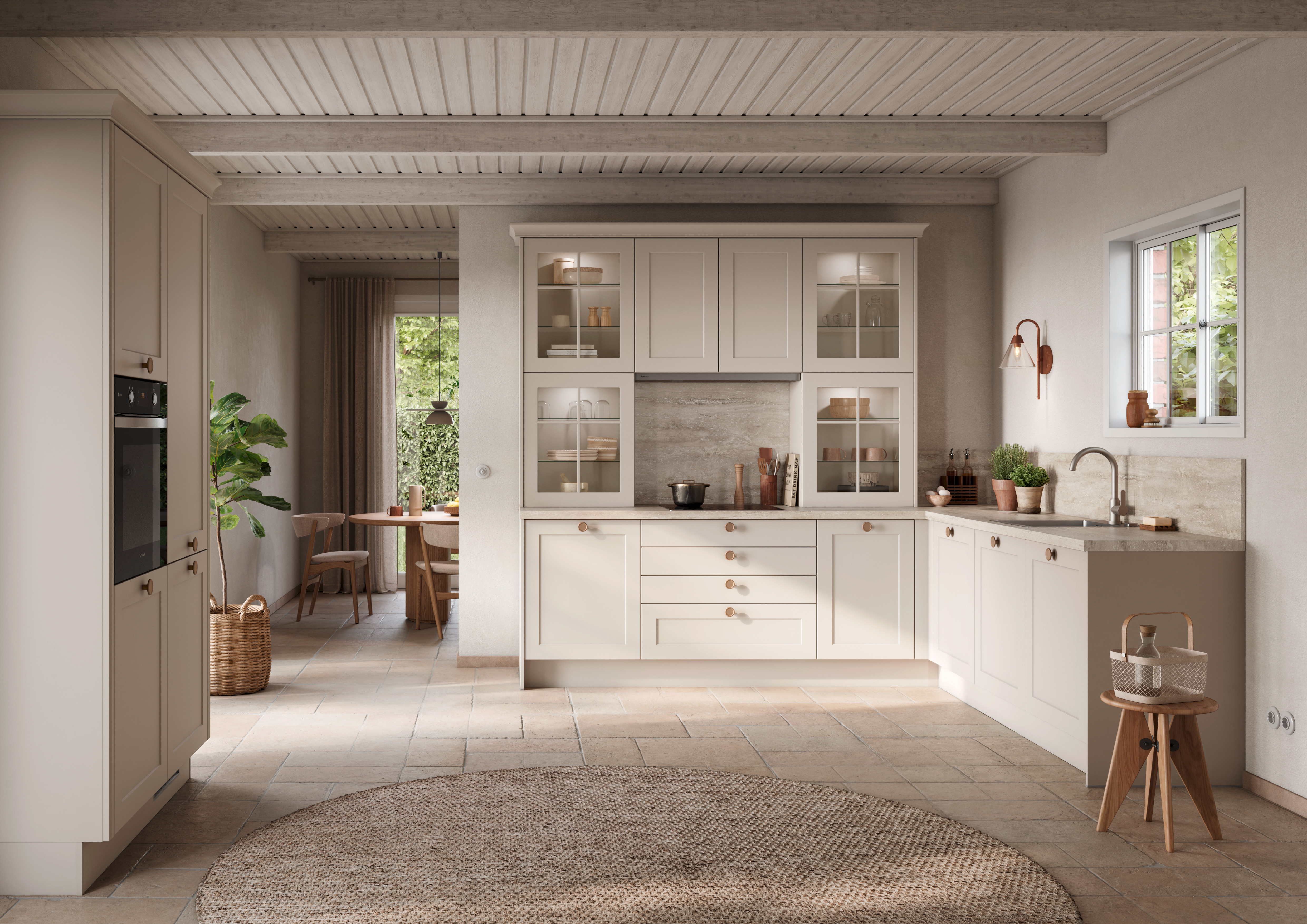 Shaker kitchen in cream with timber floor